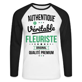 Authentique et véritable fleuriste - Original - T-shirt baseball manches longues Homme - blanc/noir - Devant - Nik (191cm)