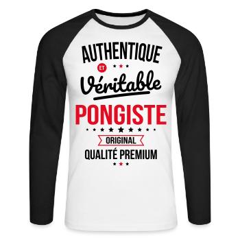 Authentique et véritable pongiste - Original - T-shirt baseball manches longues Homme - blanc/noir - Devant - Nik (191cm)