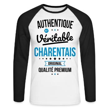 Authentique et véritable Charentais - Original - T-shirt baseball manches longues Homme - blanc/noir - Devant - Nik (191cm)