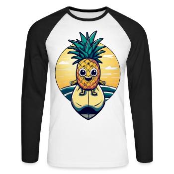 Ananas kawaii au coucher du soleil - T-shirt baseball manches longues Homme - blanc/noir - Devant - Nik (191cm)