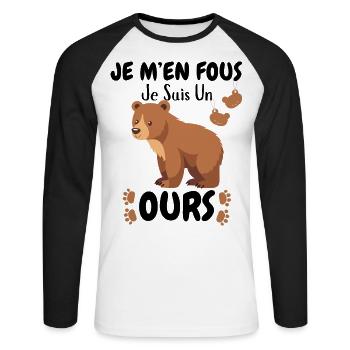 I don't care, I'm a bear - Unisex Long Sleeve Baseball T-Shirt - white/black - Front - Nik (191cm)