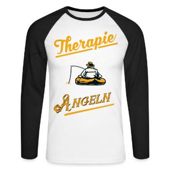 Keine Therapie nur Angeln Angler Geschenk - Unisex Baseballshirt langarm - Weiß/Schwarz - Vorne - Nik (191cm)