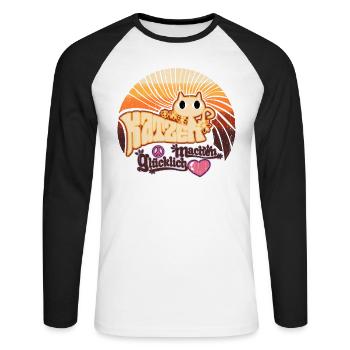 Katzen Shirt - Unisex Baseballshirt langarm - Weiß/Schwarz - Vorne - Nik (191cm)