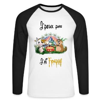 Vache et marmotte, j'peux pas j'ai fondue - T-shirt baseball manches longues Homme - blanc/noir - Devant - Nik (191cm)