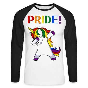 LGBTQ Pride Month unicorns pride regenbogen - Unisex Baseballshirt langarm - Weiß/Schwarz - Vorne - Nik (191cm)