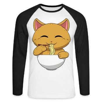 Asiatique Japonais Ramen Cat I Cadeau - T-shirt baseball manches longues Homme - blanc/noir - Devant - Nik (191cm)