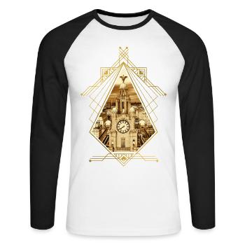 Liverpool England Stadt Skyline Gold Heimat Liebe - Unisex Baseballshirt langarm - Weiß/Schwarz - Vorne - Nik (191cm)