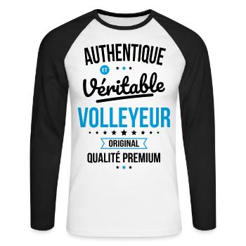 Authentique et véritable volleyeur - Original - T-shirt baseball manches longues Homme - blanc/noir - Devant - Nik (191cm)