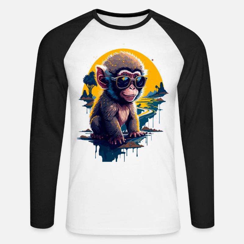 Cooler Affe - Unisex Baseballshirt langarm - Weiß/Schwarz