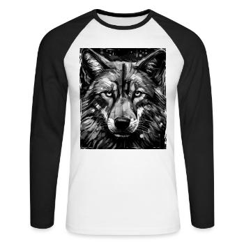 Wolf Porträt - Unisex Baseballshirt langarm - Weiß/Schwarz - Vorne - Nik (191cm)