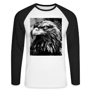 Adler Porträt - Unisex Baseballshirt langarm - Weiß/Schwarz - Vorne - Nik (191cm)