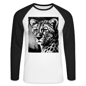 Portrait de guépard - T-shirt baseball manches longues Homme - blanc/noir - Devant - Nik (191cm)
