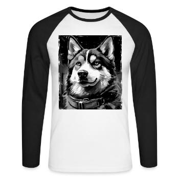 Portrait de chien husky - T-shirt baseball manches longues Homme - blanc/noir - Devant - Nik (191cm)