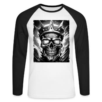 Skull King Crown - Unisex Long Sleeve Baseball T-Shirt - white/black - Front - Nik (191cm)