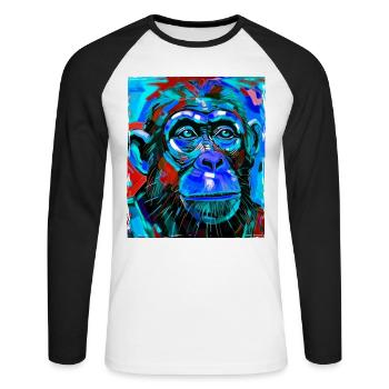 Portrait de singe - T-shirt baseball manches longues Homme - blanc/noir - Devant - Nik (191cm)