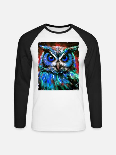Owl Portrait - Unisex Long Sleeve Baseball T-Shirt - white/black