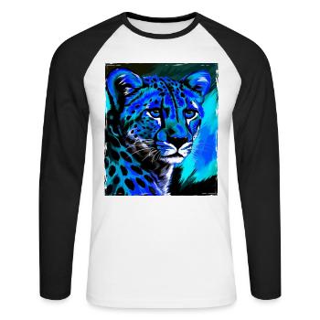 Portrait de guépard - T-shirt baseball manches longues Homme - blanc/noir - Devant - Nik (191cm)