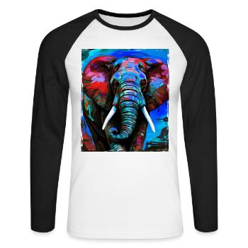 Portrait d’éléphant - T-shirt baseball manches longues Homme - blanc/noir - Devant - Nik (191cm)
