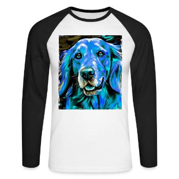 Portrait de chien Golden Retriever - T-shirt baseball manches longues Homme - blanc/noir - Devant - Nik (191cm)