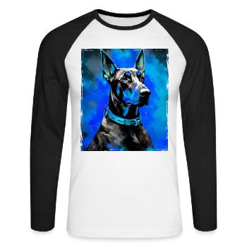 Portrait de chien doberman - T-shirt baseball manches longues Homme - blanc/noir - Devant - Nik (191cm)