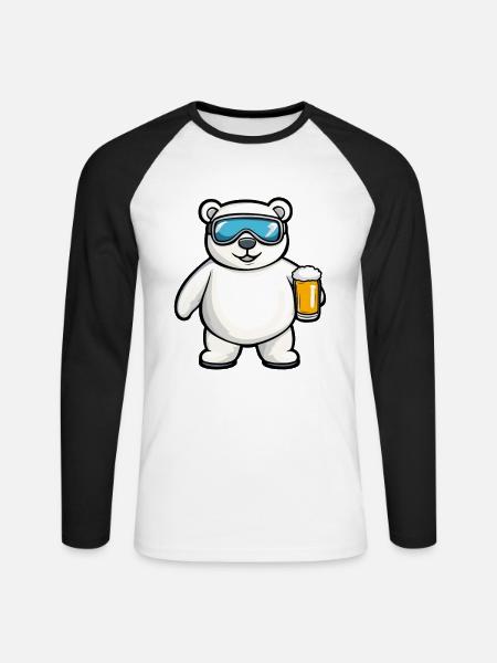 Eisbär Apres Ski Bier Comic - Unisex Baseballshirt langarm - Weiß/Schwarz