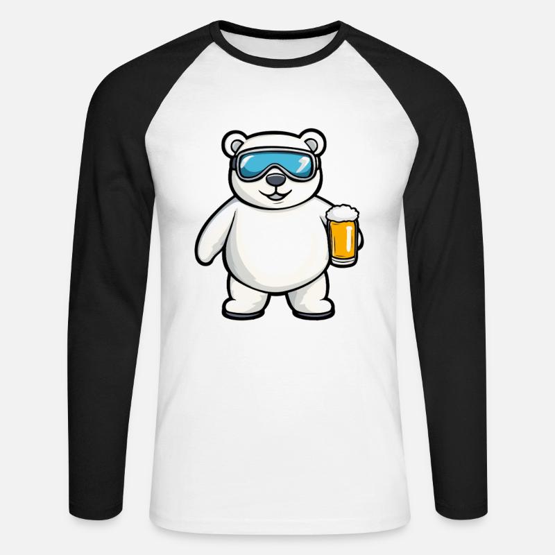 Eisbär Apres Ski Bier Comic - Unisex Baseballshirt langarm - Weiß/Schwarz