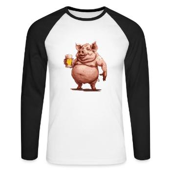 Pork Beer Funny - Unisex Long Sleeve Baseball T-Shirt - white/black - Front - Nik (191cm)