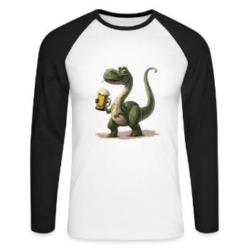 Dinosaurier brontosaurus Bier - Unisex Baseballshirt langarm - Weiß/Schwarz - Vorne - Nik (191cm)