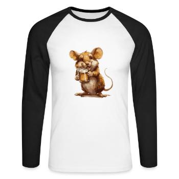Mouse Beer Funny - Unisex Long Sleeve Baseball T-Shirt - white/black - Front - Nik (191cm)
