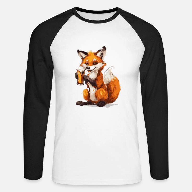 Fuchs Bier Lustig - Unisex Baseballshirt langarm - Weiß/Schwarz