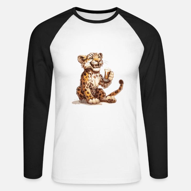 Leopard Bier Lustig - Unisex Baseballshirt langarm - Weiß/Schwarz