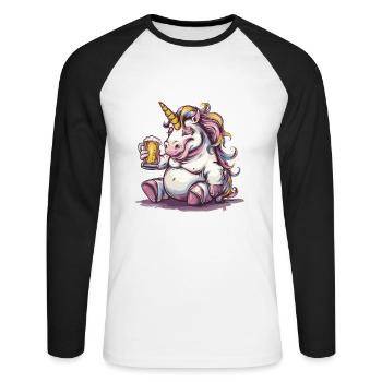Licorne Bière Drôle - T-shirt baseball manches longues Homme - blanc/noir - Devant - Nik (191cm)