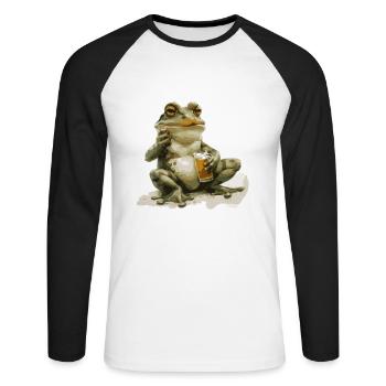 Frosch Bier Lustig - Unisex Baseballshirt langarm - Weiß/Schwarz - Vorne - Nik (191cm)