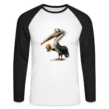 Pelican Bird Beer Funny - Unisex Long Sleeve Baseball T-Shirt - white/black - Front - Nik (191cm)