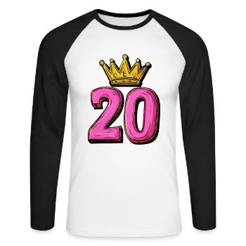 20 Zahl Krone - Unisex Baseballshirt langarm - Weiß/Schwarz - Vorne - Nik (191cm)