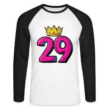 29 Zahl Krone - Unisex Baseballshirt langarm - Weiß/Schwarz - Vorne - Nik (191cm)