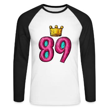 89 Couronne de chiffres - T-shirt baseball manches longues Homme - blanc/noir - Devant - Nik (191cm)