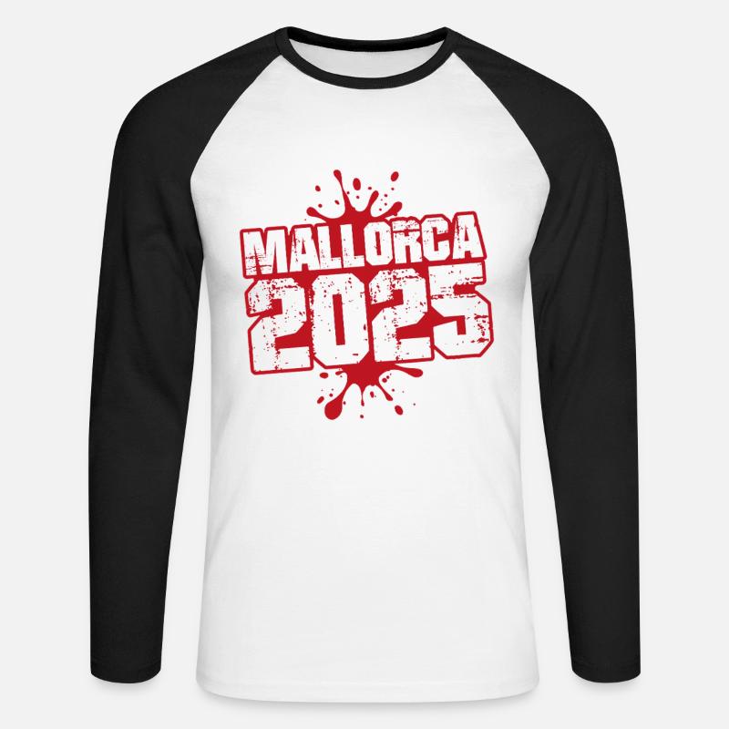 Mallorca 2025 Klecks - Unisex Baseballshirt langarm - Weiß/Schwarz