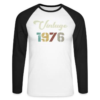 Born 1976 Birthday Gift Vintage 1976 - Unisex Long Sleeve Baseball T-Shirt - white/black - Front - Nik (191cm)