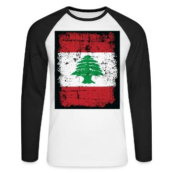 Flagge Libanon Lebanon Flag Leban Zeder Beirut - Unisex Baseballshirt langarm - Weiß/Schwarz - Vorne - Nik (191cm)