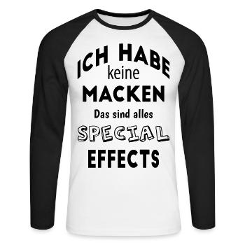 Lustige Sprüche keine Macken Special Effects - Unisex Baseballshirt langarm - Weiß/Schwarz - Vorne - Nik (191cm)