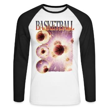 Basketball Basketballer Dunking Sport Vintage - Unisex Baseballshirt langarm - Weiß/Schwarz - Vorne - Nik (191cm)