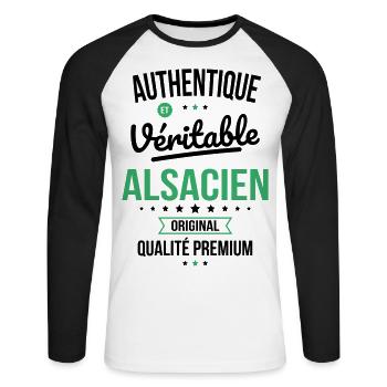 Authentique et véritable Alsacien - Original - T-shirt baseball manches longues Homme - blanc/noir - Devant - Nik (191cm)