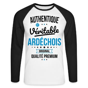 Authentique et véritable Ardéchois - Original - T-shirt baseball manches longues Homme - blanc/noir - Devant - Nik (191cm)