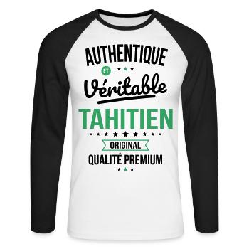 Authentique et véritable Tahitien - Original - T-shirt baseball manches longues Homme - blanc/noir - Devant - Nik (191cm)