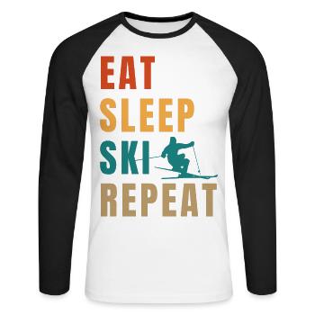 Manger dormir ski répéter - T-shirt baseball manches longues Homme - blanc/noir - Devant - Nik (191cm)