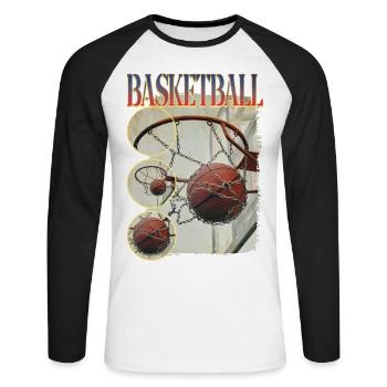 Basketball Basketballer Korb Dunking Sport Vintage - Unisex Baseballshirt langarm - Weiß/Schwarz - Vorne - Nik (191cm)