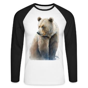 Aquarelle Grizzly Bear Aquarelle - T-shirt baseball manches longues Homme - blanc/noir - Devant - Nik (191cm)