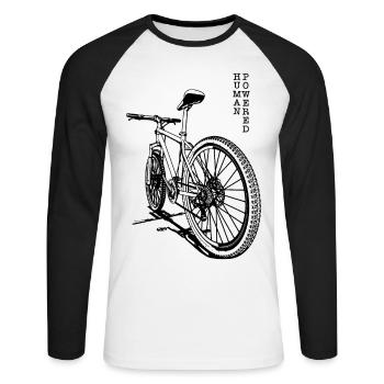 T-Shirt würdigt körperliche Leistung auf dem MTB. - Unisex Baseballshirt langarm - Weiß/Schwarz - Vorne - Nik (191cm)