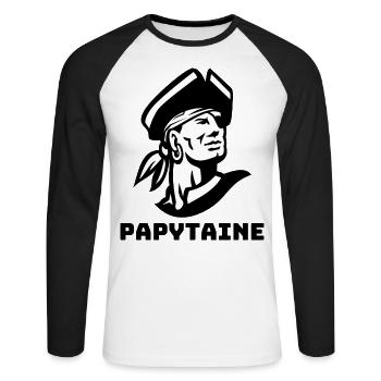 Papytaine Capitaine De Navire Marin Homme Captain - T-shirt baseball manches longues Homme - blanc/noir - Devant - Nik (191cm)